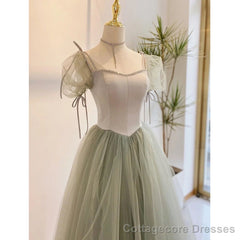 Light Green Tulle Long Evening Dress, Green Formal Dress Party Dress