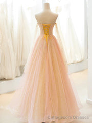 Light Pink Tulle Sweetheart Long Prom Dress, Pink Tulle Formal Dress