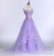 Light Purple Tulle Sweetheart Long Party Dress A-line Tulle Formal Dress prom dresses shops