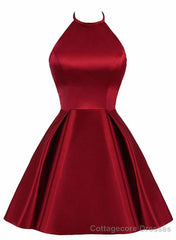 Lovely Halter Short Prom Dress, Homecoming Dresses , Satin Formal Dress