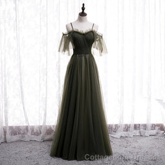 Lovely Simple Off Shoulder Straps Long Tulle Party Dresses, Simple Formal Dress Prom Dress