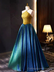 Retro Halter Neck Long Prom Dress, Elegant A-Line Evening Party Dress