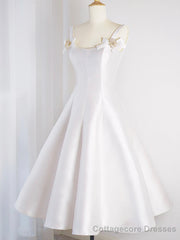 White Satin Short Prom Dress, Simple A-Line Evening Party Dress
