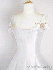 White Satin Short Prom Dress, Simple A-Line Evening Party Dress