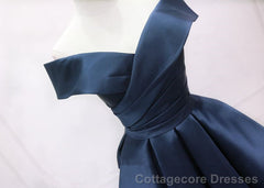 Navy Blue Satin Off Shoulder Bridesmaid Dress Party Dress, Short Prom Dress