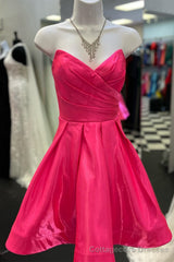 Fuchsia Strapless Surplice A-line Satin Homecoming Dress