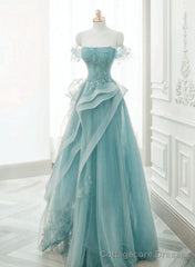 Off Shoulder Lace-up Formal Dress,Blue Birthday Dress Pretty Prom Dress