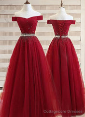 Off Shoulder Long Formal Dress, Beaded Party Dresses