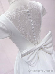 White V Neck Satin Lace Short Prom Dress, White Homecoming Dress