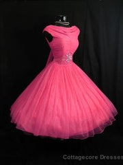 Pink Wedding Dresses, Knee Length Wedding Gown Tulle Wedding Gowns Ball Gown Bridal Dress, Vintage Prom Dresses, Formal Weddings Gowns
