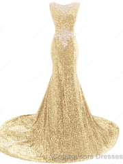 Sequins Court Train Crystal Detailing Trumpet Mermaid Sexy Beading Prom Dresses