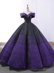 Purple And Black Sequins Off The Shuolder Wedding Dress