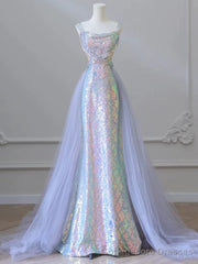 Purple Mermaid Sequins Tulle Prom Dress