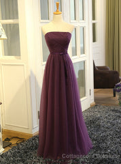 Purple Strapless Pleats Tulle Bridesmaid Dress