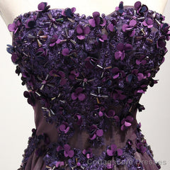 Purple Sweetheart Neck Lace Long Prom Dress, Formal Dress