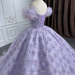 Quinceaera lace  Off-the-Shoulder Ball Gown Purple Sequined Dress