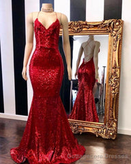 Red Halter Sequins Sparkle Evening Gowns Sexy Mermaid Dresses Long Maxi Dress