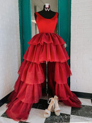 Red High Low Prom Dresses, Red High Low Formal Evening Dresses