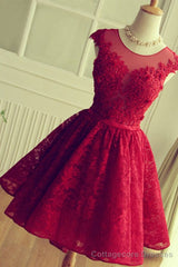 Red Short Lace Homecoming Dresses,Knee-length Prom Dress,Party Gown