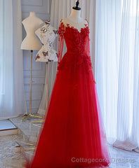 Red Tulle Lace Off Shoulder Long Prom Dress Red Lace Evening Dress