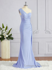 Sheath/Column One-Shoulder Sweep Train Jersey Bridesmaid Dresses