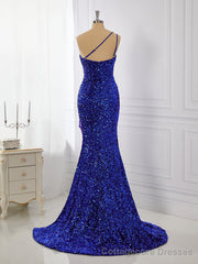 Sheath Velvet Sequins One-Shoulder Sweep Train Dress