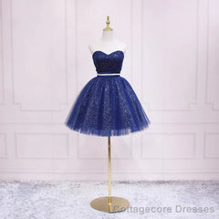 Shiny Navy Blue Tulle Sweetheart Homecoming Dress Blue Prom Dress prom dresses shops