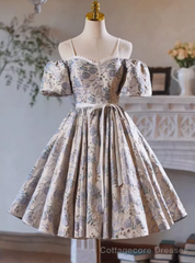 Silver Print Spaghetti Straps Homecoming Dress