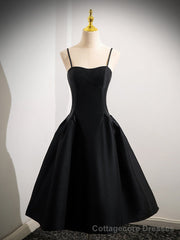 Simple A-Line Satin Black Short Prom Dress, Cute Black Homecoming Dress