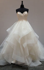 Simple Sweetheart Neck Tulle Long Wedding Dress,Corset Back Bridal Gown