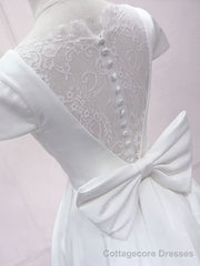 Simple White V Neck Lace Short Prom Dress, White Bridesmaid Dress