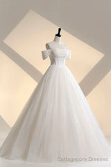 Unique Off the Shoulder Sparkly Tulle Wedding Dress