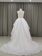 Unique Sweetheart Neck Tulle Long Prom Dresses, Tulle Graduation With Beading Sequin