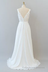 V-neck Appliques Chiffon A-line Wedding Dress