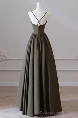 V-neck Spaghetti Strap Floor Length Prom Dress A-Line Backless Evening Party Dress