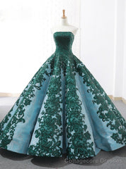 Vintage Green Ball Gown Appliques Sequins Strapless Wedding Dress
