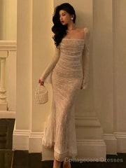 Vintage Mermaid Lace Prom Dress Elegant Apricot Square Collar Evening Party Gown