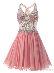 Watermelon Red Chiffon V-neck Homecoming Dress