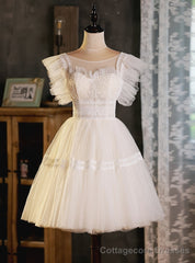 White Tulle Lace Short Homecoming Dress