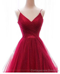 Wine Red Layers Tulle V-neckline Straps Formal Dress, Wine Red Evening Dress Party Dress