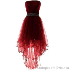 Wine Red Lovely High Low Tulle Homecoming Dress, Cute Party Dress