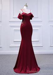 Wine Red Mermaid Off Shoulder Long Party Dress, Off Shoulder Mermaid Prom Dress