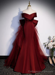 Wine Red Mermaid Off Shouler Evening Dress, Wine Red Long Prom Dress Party Dress