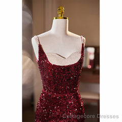 Wine Red Sequins Mermaid Long Formal Dress, Wine Red Evening Dress Party Dress