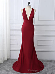 Wine Red Spnadex Sexy Cross Back Mermaid Long Party Dress, Wine Red Evening Gown