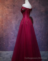 Wine Red Tulle Sweetheart Long Prom Dress, A-line Party Dress